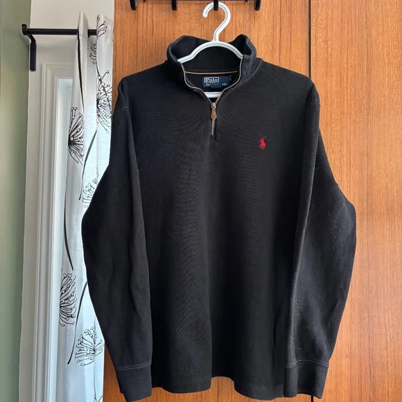 Polo by Ralph Lauren Black Ribbed Quarter Zip Pullover Sweater Size L - Picture 3 of 11